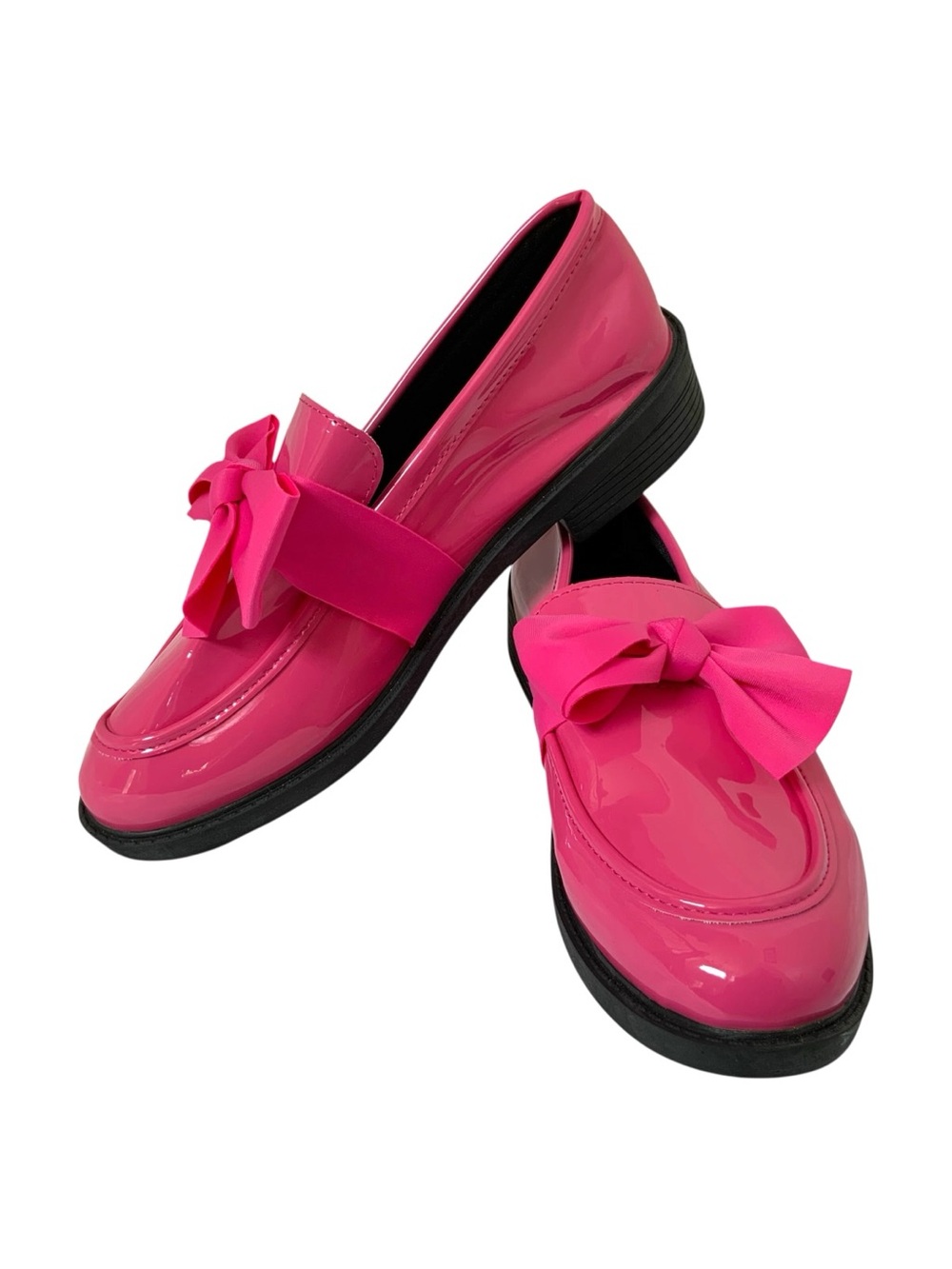 Aitaotain Hot Pink Patent Faux Leather Bow Loafers Size 42